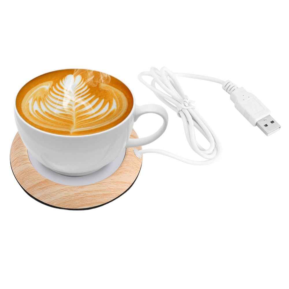 USB Wood Grain Cup Warmer Heat Beverage Mug Mat - Keep Drink Warm Heater Mugs Coaster